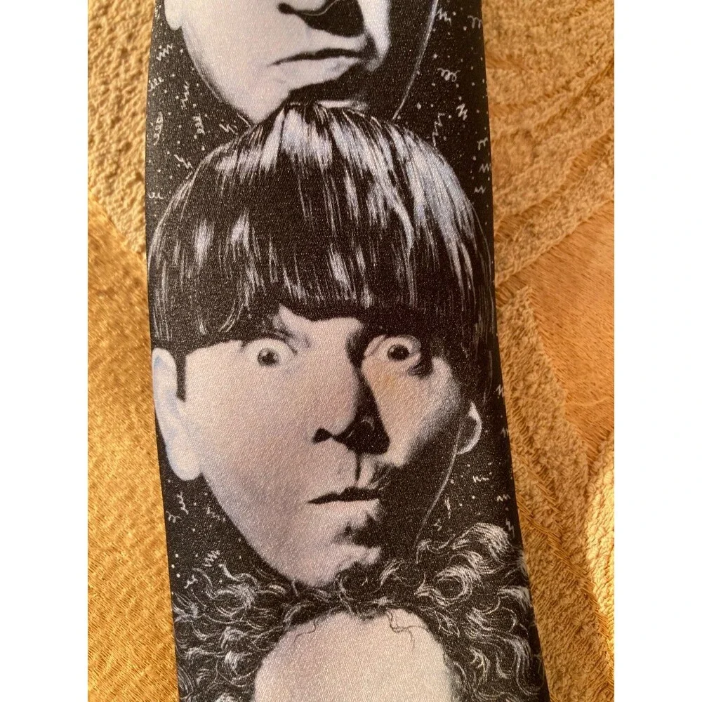 Vintage 90s Tie 1990s Three Stooges Larry Moe Curly Black & White Funny Necktie
